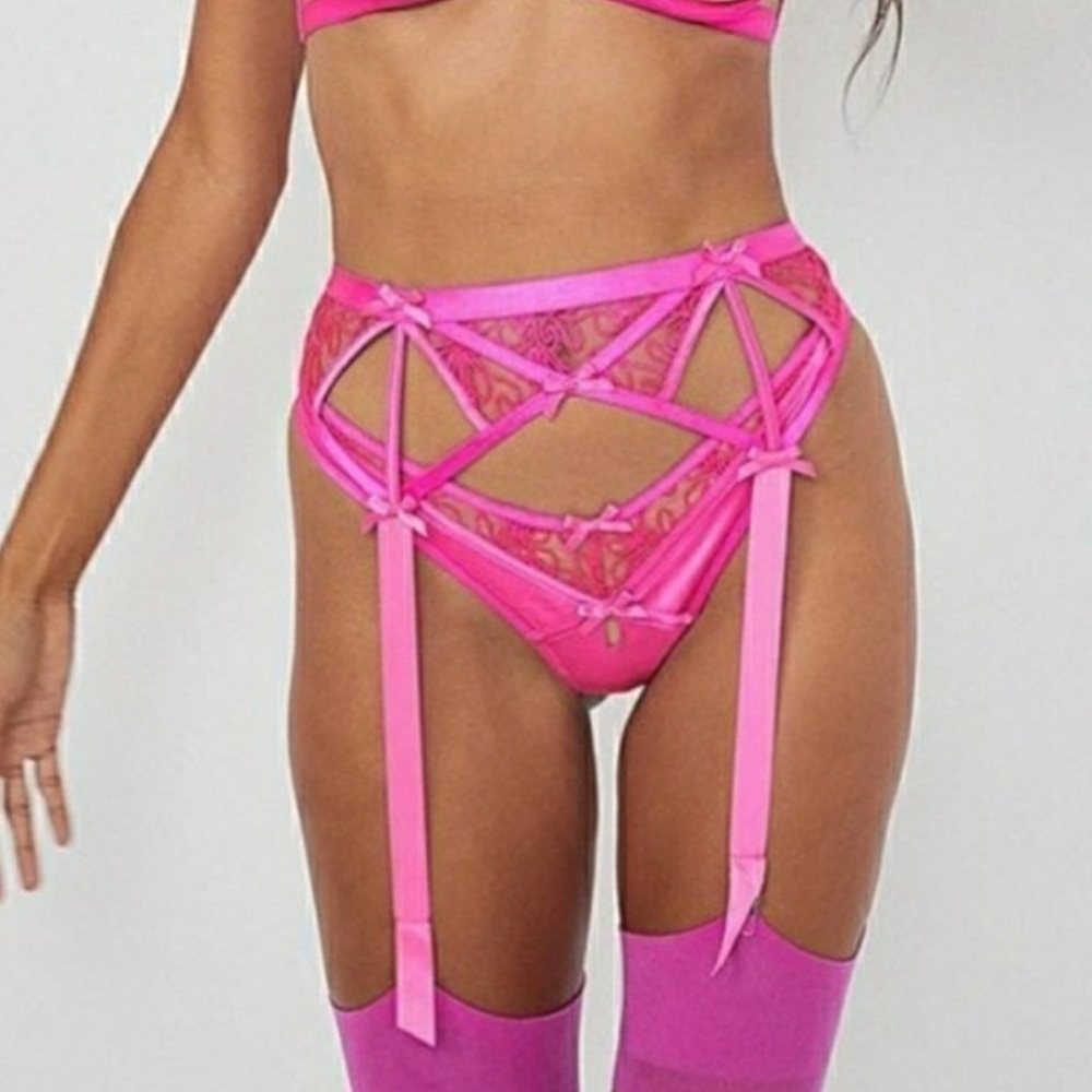 NWT For Love & Lemons Soutache Lace Garter Belt in Hot Pink size XS